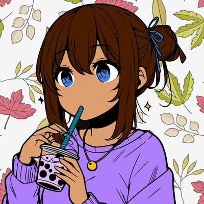 manga character drinking boba