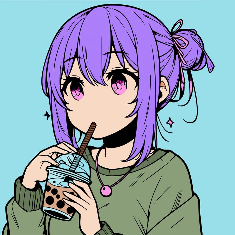 manga character drinking boba