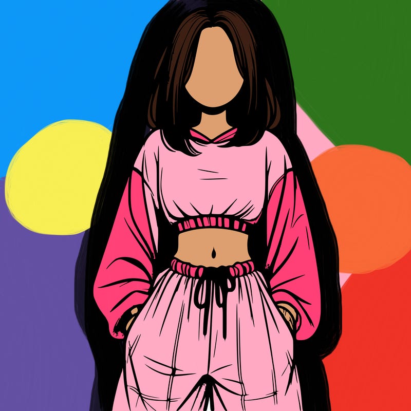 realistic girl faceless with baggy pants and a crop top