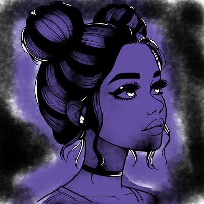 realistic girl with buns on the top of her head