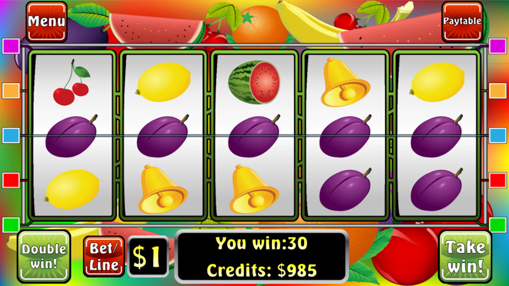 Slot Fever - Classic five reel fruit slot machine gameplay featuring plums cherries and gold bells