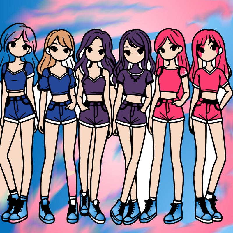 a group of girls wearing crop tops and shorts