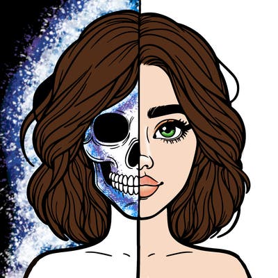half teen realistic girl half skull