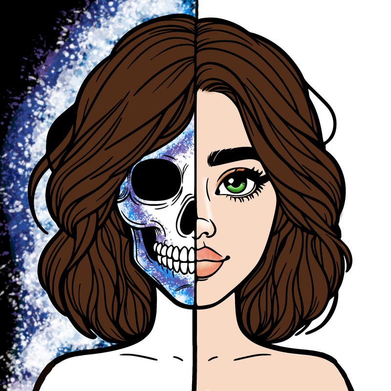 half teen realistic girl half skull