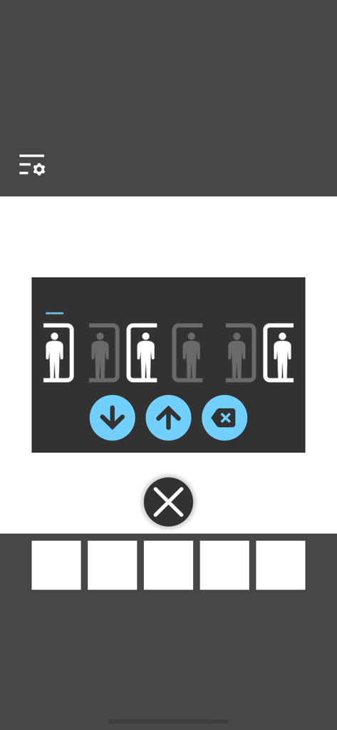 Elevator Room Escape - Minimalist puzzle screen from Elevator Room Escape with human icons and directional arrows