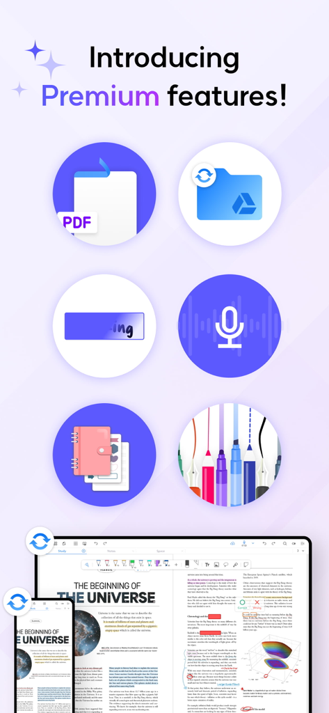 Flexcil Note & Good PDF Reader - Una descripción general de las funciones premium de Flexcil, que incluyen sincronización en la nube, grabación de audio y herramientas de toma de notas digitales