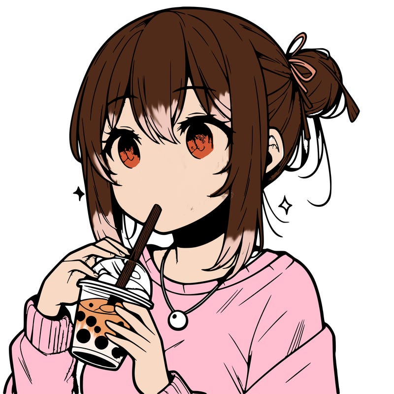 manga character drinking boba