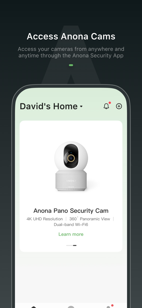 Anona Security - Anona Security app interface for remote access to the Anona Pano Security Cam