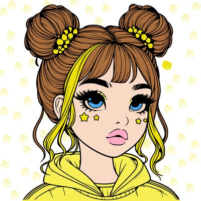 realistic girl with space buns