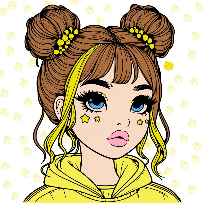 realistic girl with space buns