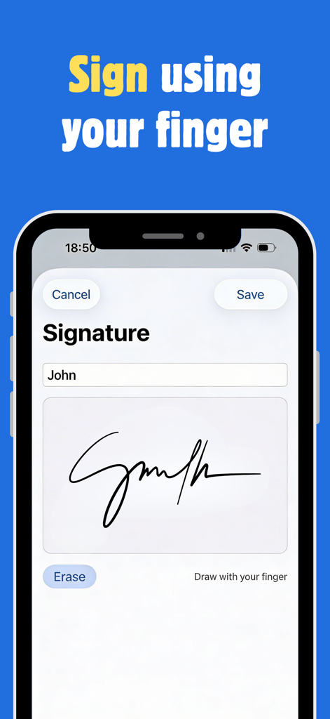 Signature Maker - Easign - Interface of the Signature Maker Easign app showing a digital signature box for drawing with a finger.