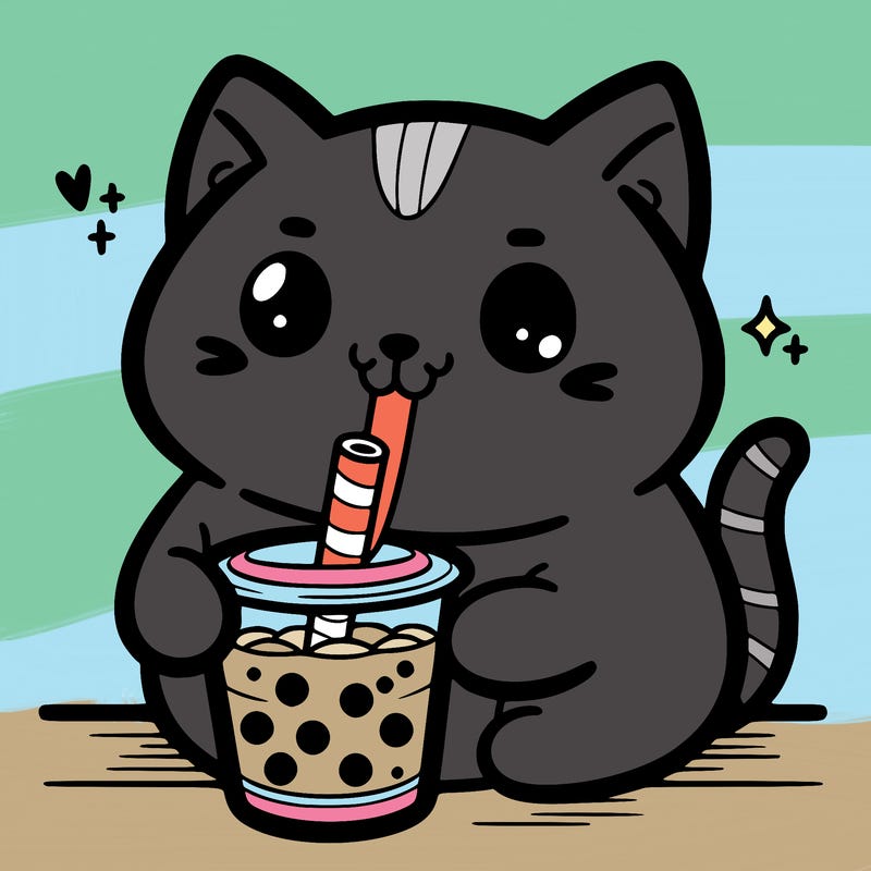 cat drinking boba tea