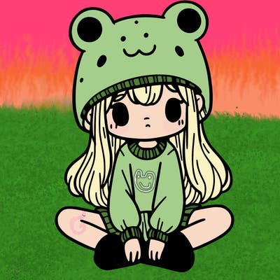 a girl wearing a frog hat and some frog socks