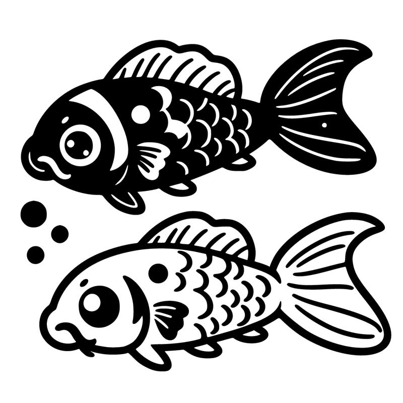 koi fish one black with a write dot and the order one white with a black dot