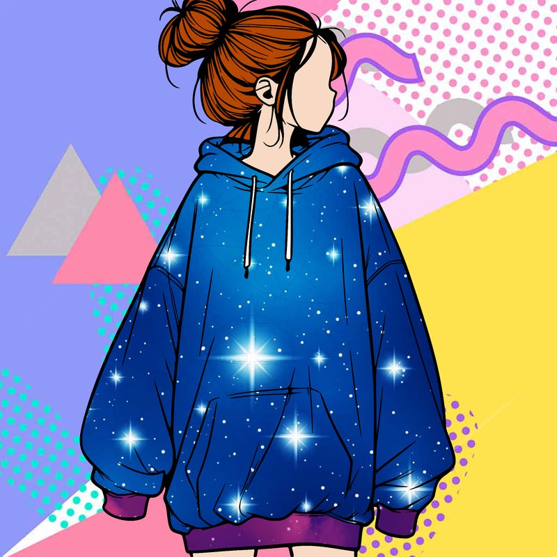 realistic girl with a oversized sweatshirt on and a bun