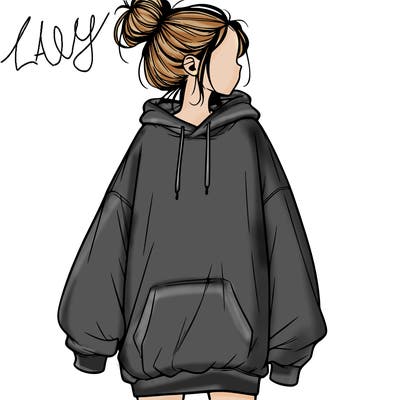 realistic girl with a oversized sweatshirt on and a bun