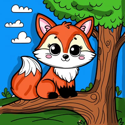 cute fox sitting in tree