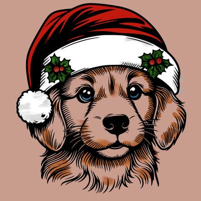 realistic dog wearing a santa hat