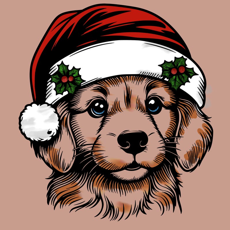 realistic dog wearing a santa hat