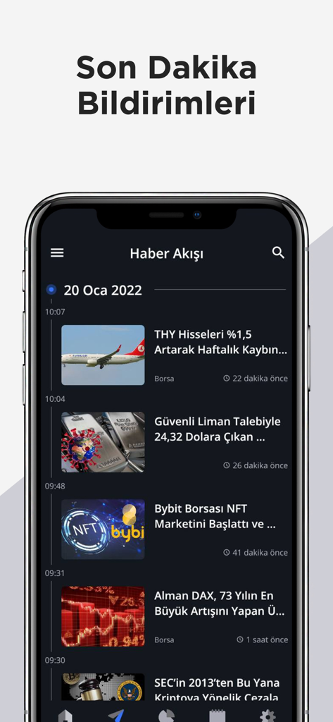Paratic Haber: Ekonomi, Finans - ダークモードで金融市場アップデートを含む速報ニュースフィードを表示するParatic Haberモバイルアプリ。