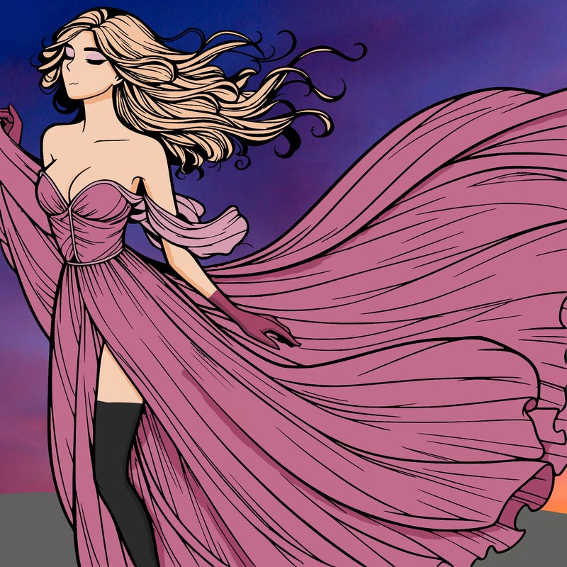 realistic woman in dress flowing the the wind