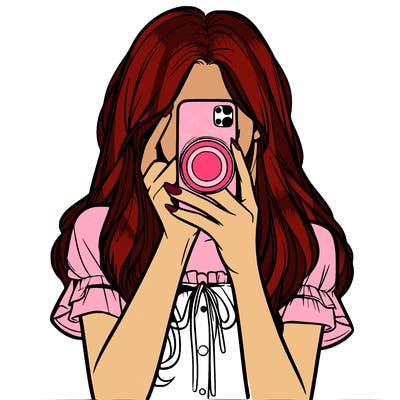 a realistic girl holding her phone taking pictures