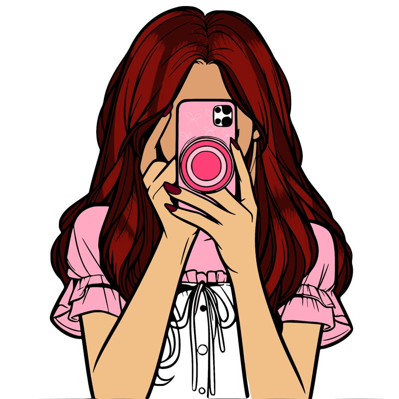 a realistic girl holding her phone taking pictures
