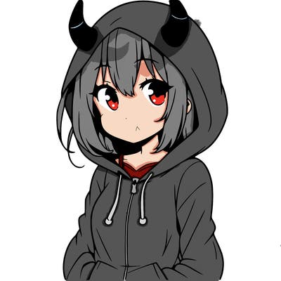 anime girl with horns and a hoodie