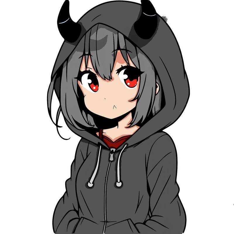 anime girl with horns and a hoodie