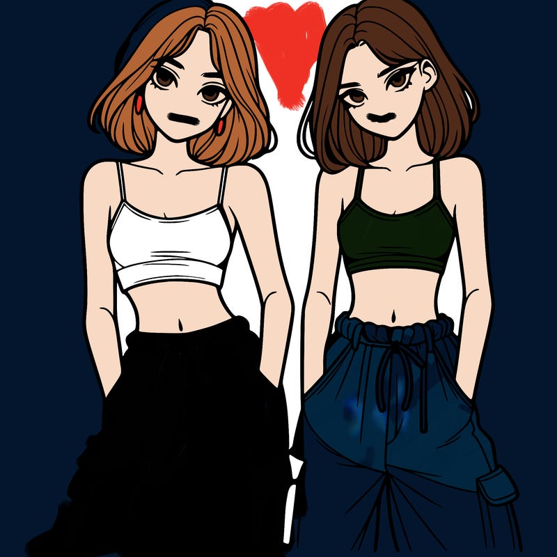 two girls with crop top with baggy pants