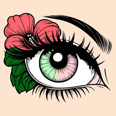 realistic eye with flower