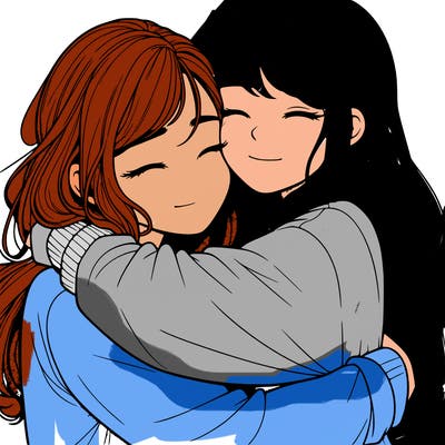 realistic two girls hugging