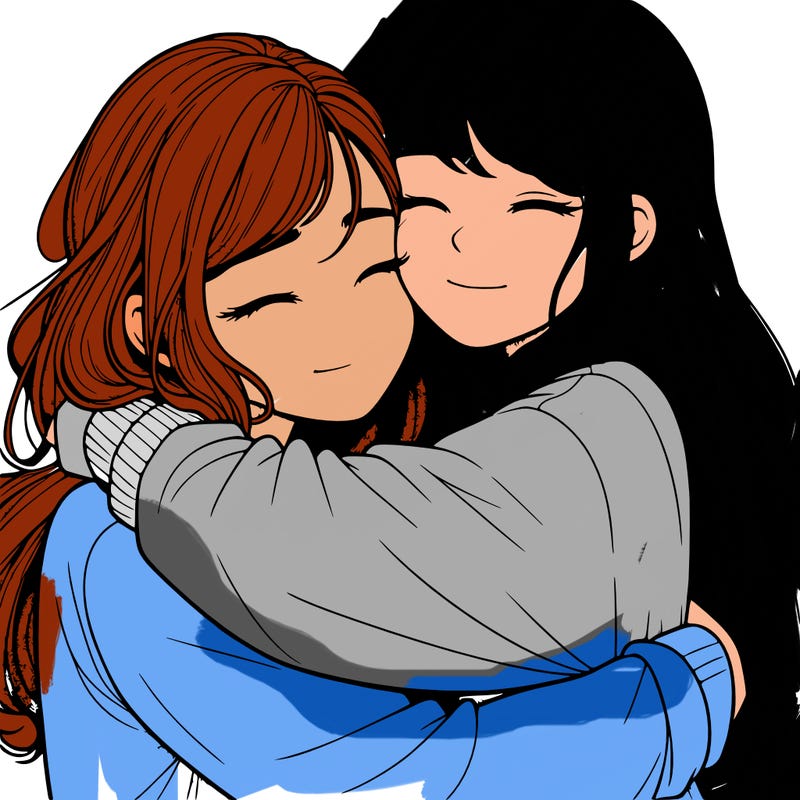 realistic two girls hugging