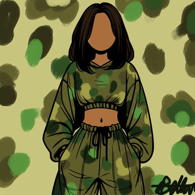 realistic girl faceless with baggy pants and a crop top