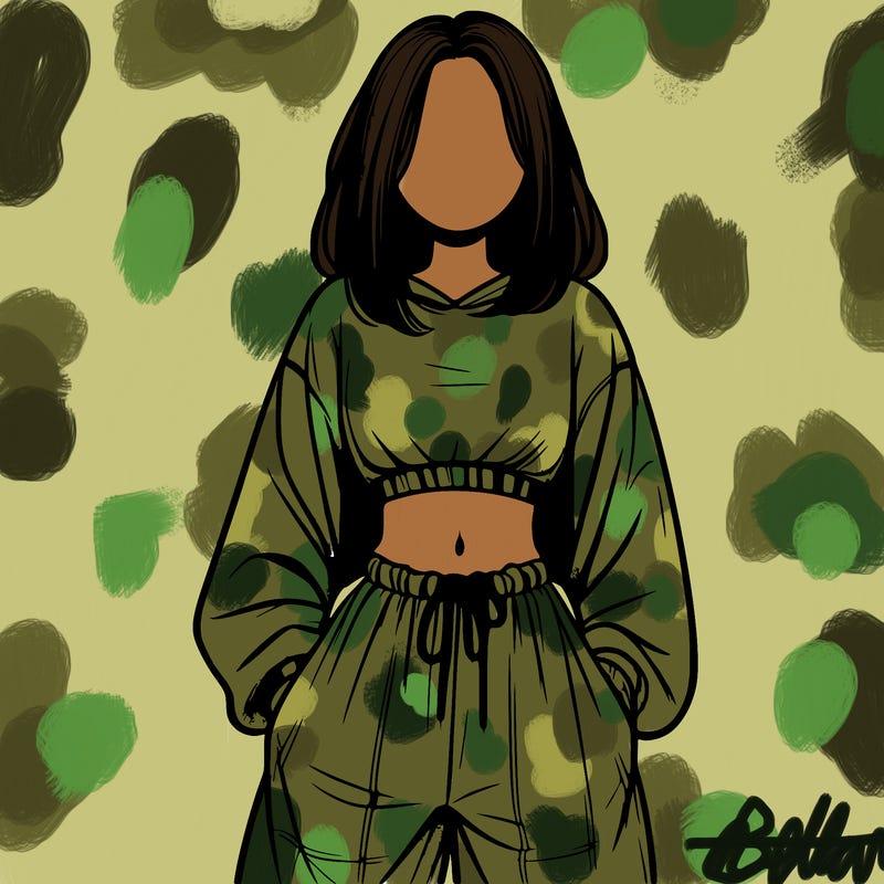 realistic girl faceless with baggy pants and a crop top