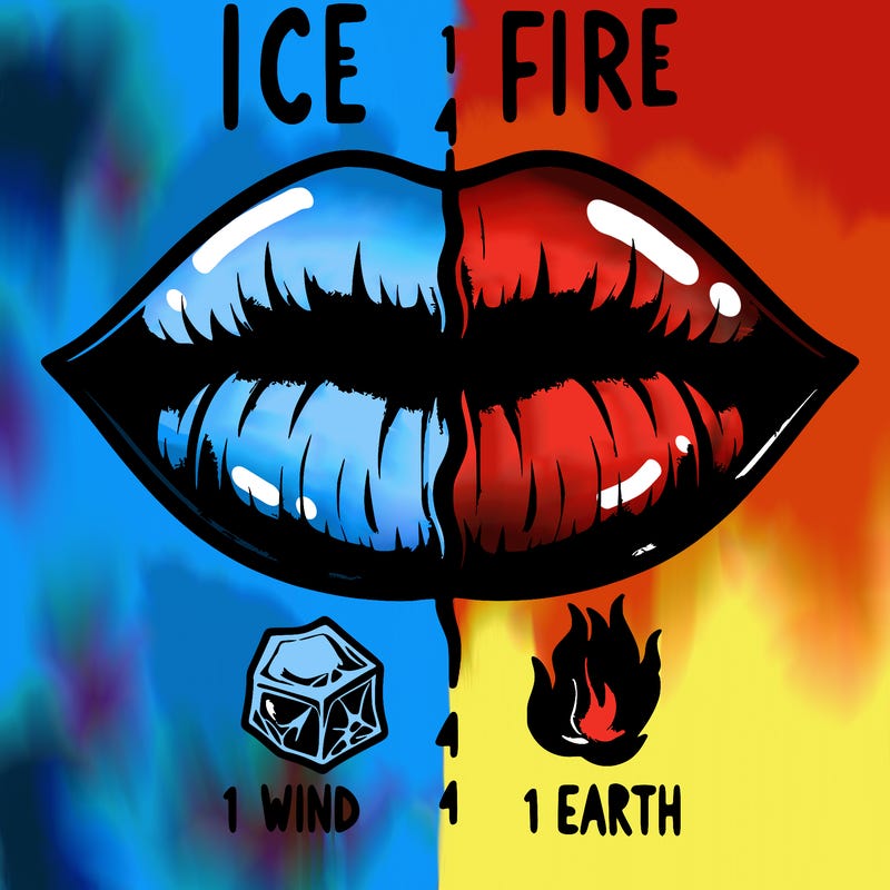 realistic lip split in fourth . 1 fourth ice 1 fire 1wind 1 earth