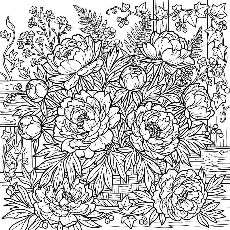 Unwind with this delightful cottagecore coloring page featuring elegant Itoh peonies nestled in a rustic setting. Perfect for those who love intricate floral designs and a touch of cozy charm.