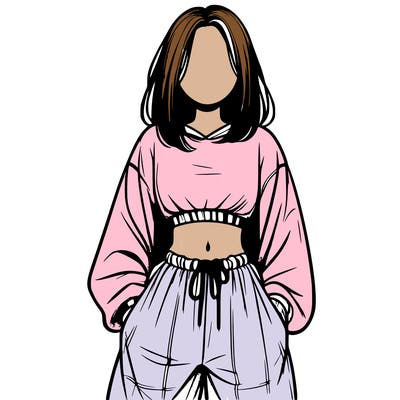 realistic girl faceless with baggy pants and a crop top