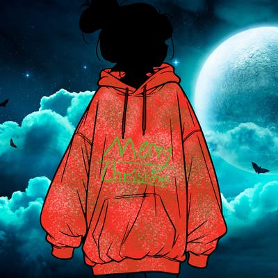 realistic girl with a oversized sweatshirt on and a bun