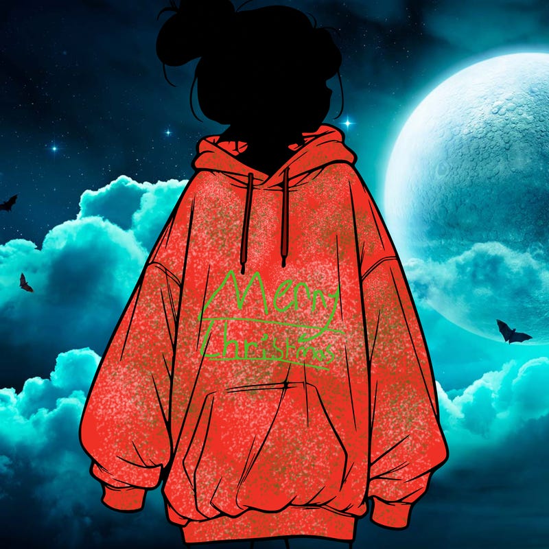 realistic girl with a oversized sweatshirt on and a bun