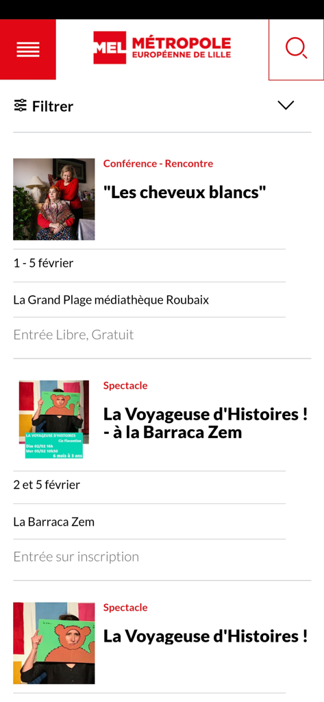 MEL et VOUS - Una lista de eventos culturales y espectáculos en la aplicación móvil MEL et VOUS