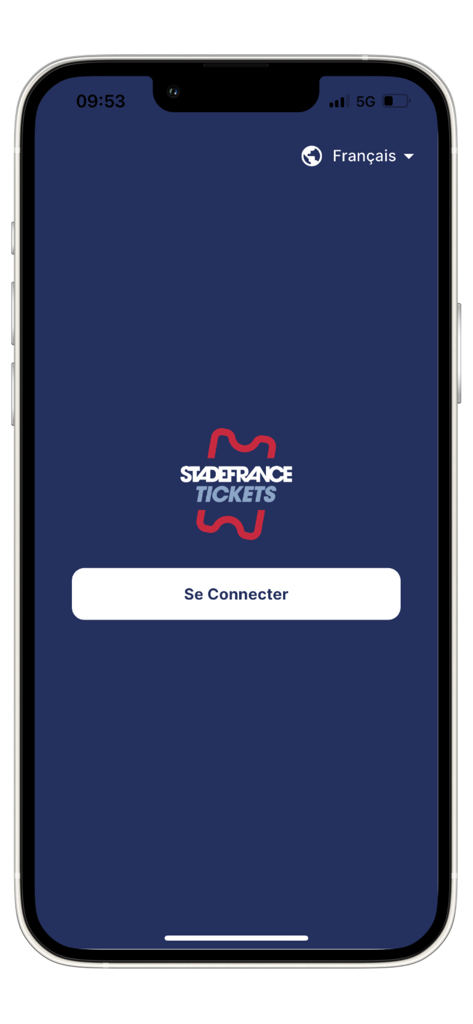 STADEFRANCE Tickets - Pantalla de inicio de sesión de la aplicación STADEFRANCE Tickets en un iPhone
