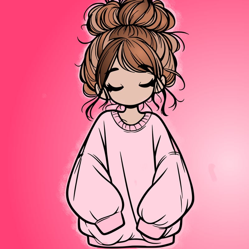 girl with baggy sweatshirt and messy bun