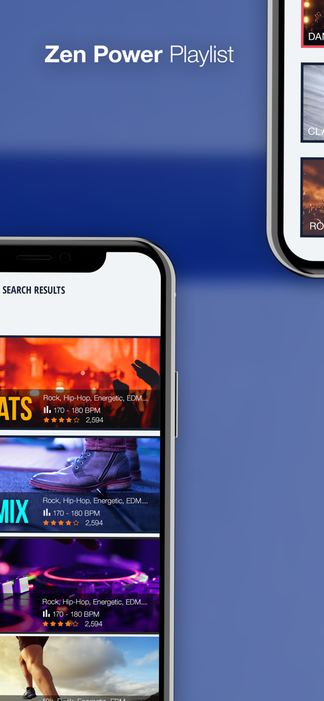 20 Pull Ups Trainer Challenge - Zen Power Playlist画面。ワークアウトのモチベーションを高めるためのDJ厳選ミュージックを表示