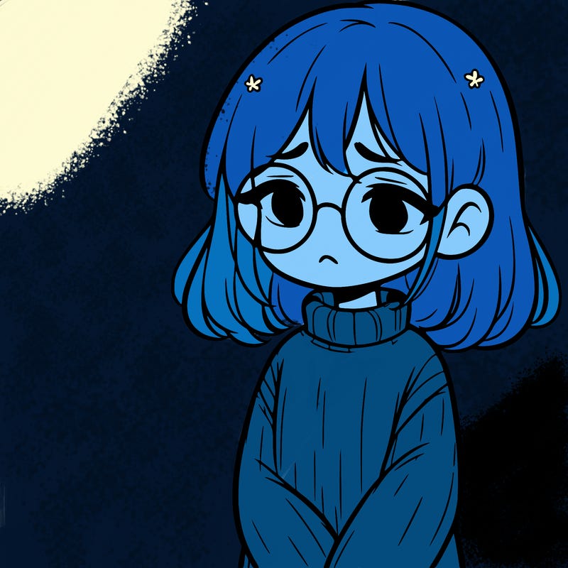 sad girl with glasses in a sweater