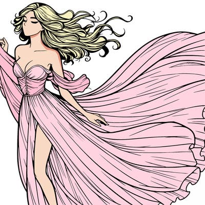 realistic woman in dress flowing the the wind