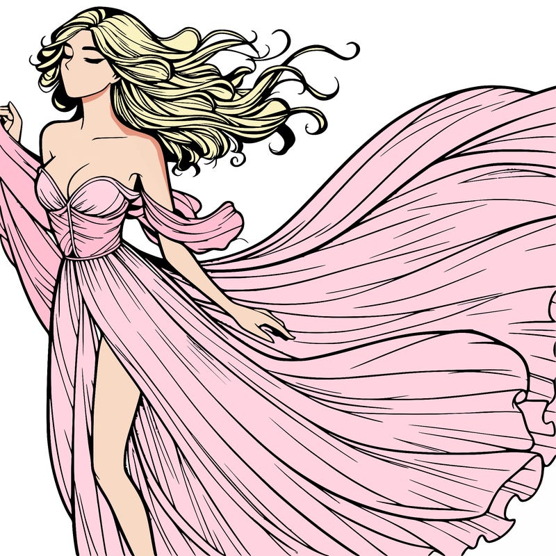 realistic woman in dress flowing the the wind