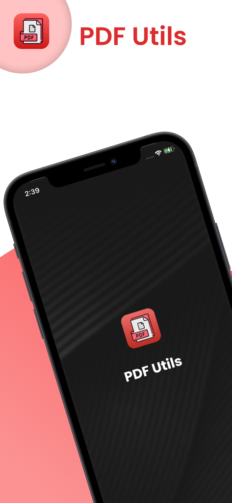PDF Utils - Split,Merge & More - PDF Utils app splash screen displayed on an iPhone
