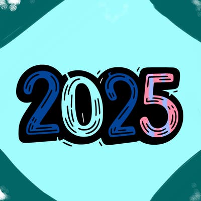 one line scrawled numbers sketch design “2025”