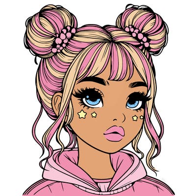 realistic girl with space buns